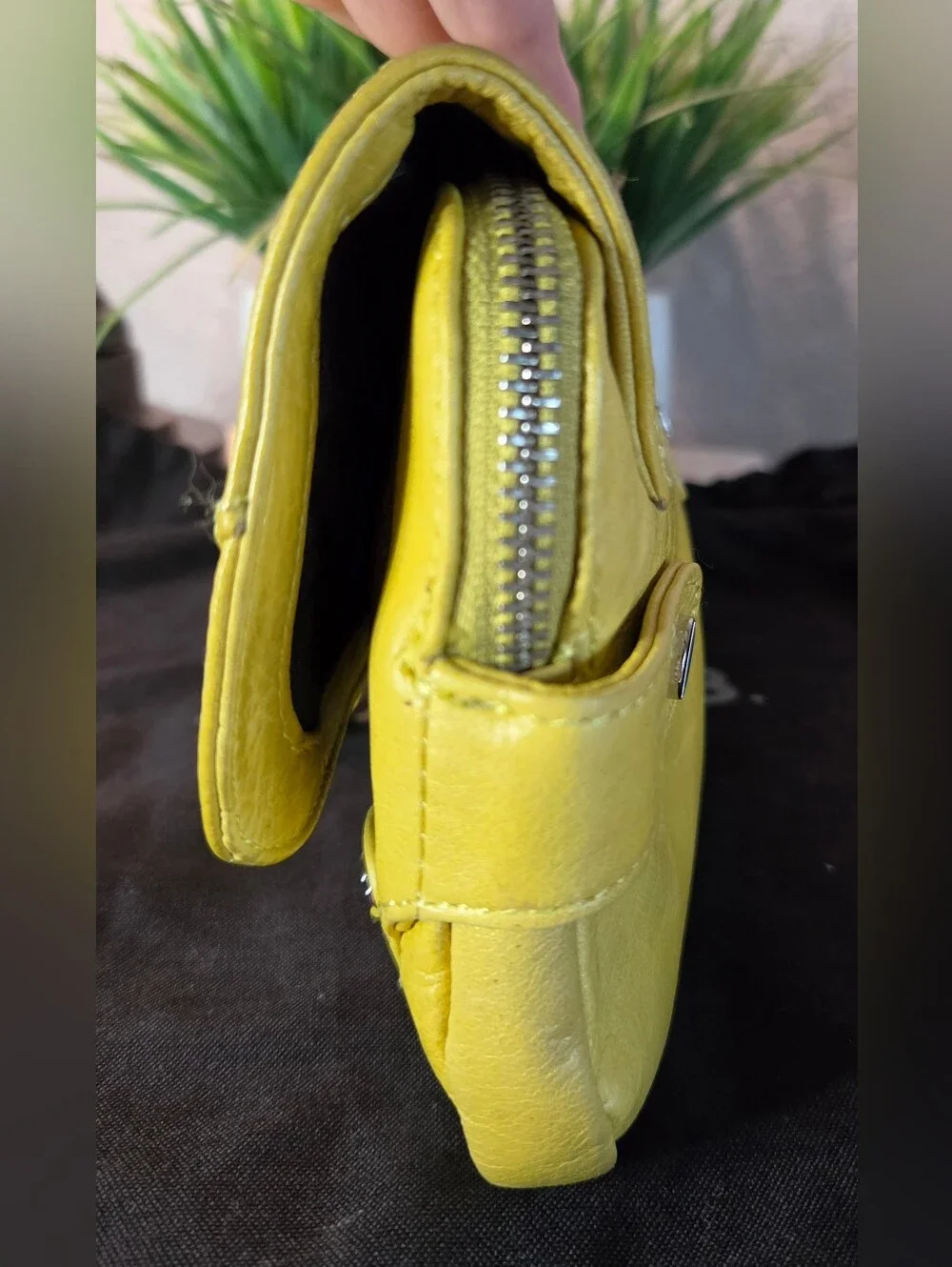 Vintage L.A.M.B. Gwen Stefani Chartreuse Leather Buckle Clutch Y2K